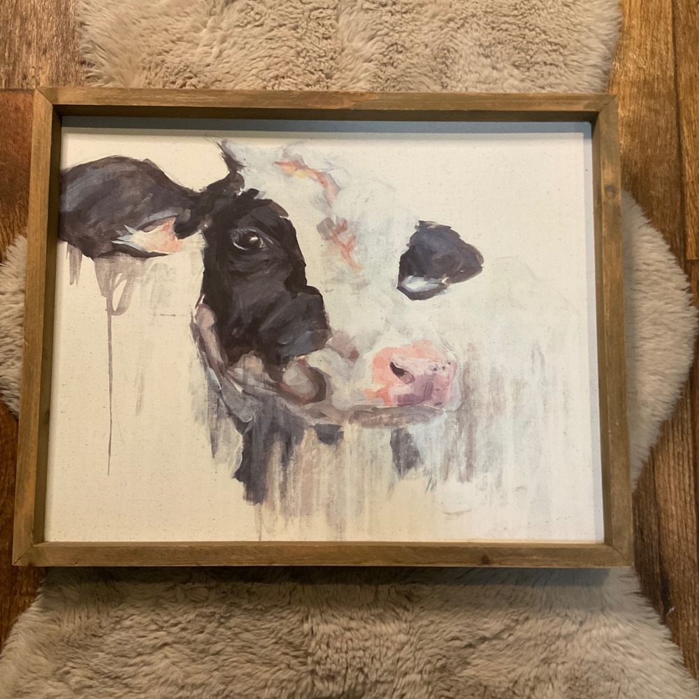 Hobby Lobby Cow Print Wall Art 20x16 Wood Frame‎ Dairy Cow Farmhouse